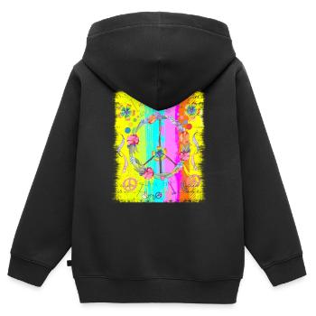 Hippie soul groovy Heure d’été Bonnes vibrations 70s 80s - Sweat Premium à capuche zippé enfant bio - noir - Dos - AI Model Kid Male (0cm)