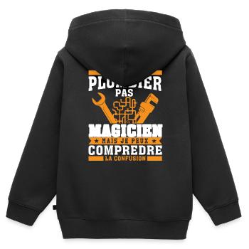 Plombier Pas Magicien Plomberie - Sweat Premium à capuche zippé enfant bio - noir - Dos - AI Model Kid Male (0cm)