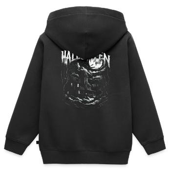 SOIRÉE D’HALLOWEEN - Sweat Premium à capuche zippé enfant bio - noir - Dos - AI Model Kid Male (0cm)
