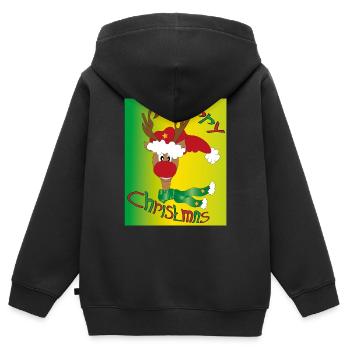 Joyeux Noël Rudolph - Sweat Premium à capuche zippé enfant bio - noir - Dos - AI Model Kid Male (0cm)