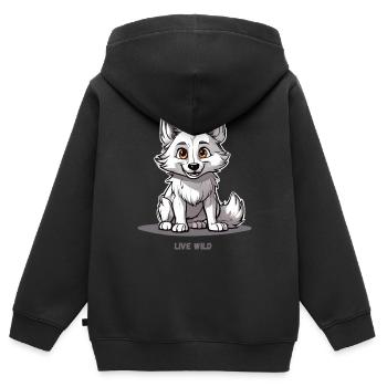 Weißer Wolf "Live Wild" - Kinder Premium Organic Zip Hoodie - Schwarz - Hinten - AI Model Kid Male (0cm)