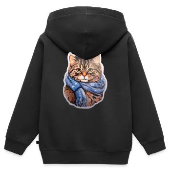 Winterkatze mit Schal - Kinder Premium Organic Zip Hoodie - Schwarz - Hinten - AI Model Kid Male (0cm)