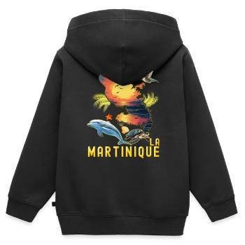 Martinique Dauphin Tropical Et Tortue Marine - Sweat Premium à capuche zippé enfant bio - noir - Dos - AI Model Kid Male (0cm)