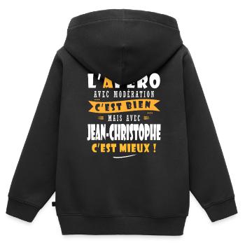 Jean-christophe cadeau cadeau jean christophe - Sweat Premium à capuche zippé enfant bio - noir - Dos - AI Model Kid Male (0cm)