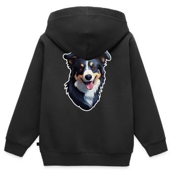 Border Collie - Sweat Premium à capuche zippé enfant bio - noir - Dos - AI Model Kid Male (0cm)
