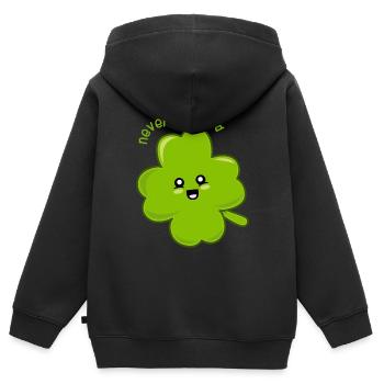 Zum Glück das vierblättrige Kleeblatt! - Kinder Premium Organic Zip Hoodie - Schwarz - Hinten - AI Model Kid Male (0cm)