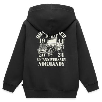 Omaha Beach D-Day1944-2024 80ème anniversaire - Sweat Premium à capuche zippé enfant bio - noir - Dos - AI Model Kid Male (0cm)