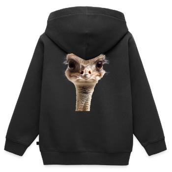 Der Strauß lebt in Savannen und Wüsten - Kinder Premium Organic Zip Hoodie - Schwarz - Hinten - AI Model Kid Male (0cm)