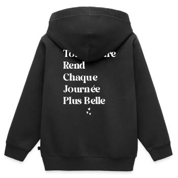 Ton sourire rend chaque journée plus belle - Sweat Premium à capuche zippé enfant bio - noir - Dos - AI Model Kid Male (0cm)