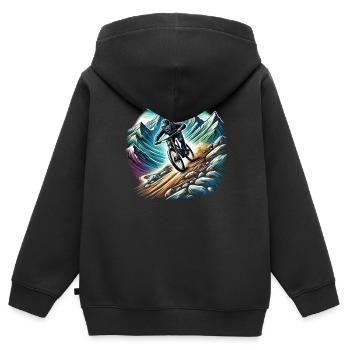 Mountainbikefahrer im Gebirge - Kinder Premium Organic Zip Hoodie - Schwarz - Hinten - AI Model Kid Male (0cm)