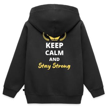 Bewahren Sie Ruhe und bleiben Sie stark - Kinder Premium Organic Zip Hoodie - Schwarz - Hinten - AI Model Kid Male (0cm)