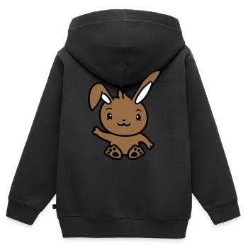 Hase winkt freundlich Begrüßung Hand winken Hallo - Kinder Premium Organic Zip Hoodie - Schwarz - Hinten - AI Model Kid Male (0cm)