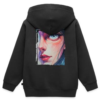 Nahaufnahme Porträt mit blauen Augen Zeichnung - Kinder Premium Organic Zip Hoodie - Schwarz - Hinten - AI Model Kid Male (0cm)