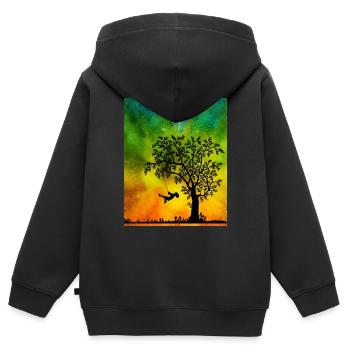 Enfant sur la balançoire - Sweat Premium à capuche zippé enfant bio - noir - Dos - AI Model Kid Male (0cm)