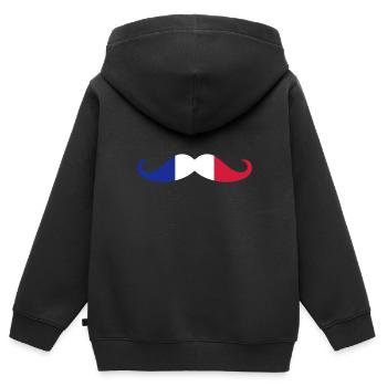 Moustache, drapeau Français - Sweat Premium à capuche zippé enfant bio - noir - Dos - AI Model Kid Male (0cm)