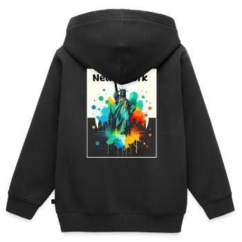 Lebendige Freiheitskunst - Kinder Premium Organic Zip Hoodie - Schwarz - Hinten - AI Model Kid Male (0cm)