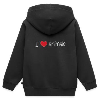 J’aime les animaux texte - Sweat Premium à capuche zippé enfant bio - noir - Dos - AI Model Kid Male (0cm)