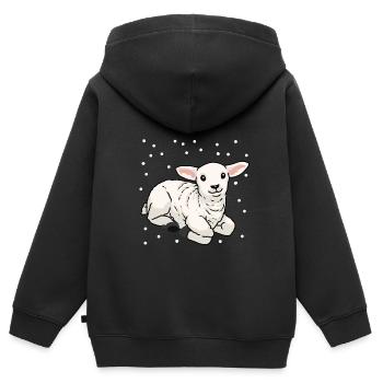 Bébé agneau Mouton Joyeux Pâques Mouton des neiges - Sweat Premium à capuche zippé enfant bio - noir - Dos - AI Model Kid Male (0cm)