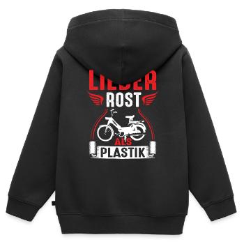 Lieber Rost als Plastik Zweitakt Roller Mofa Moped - Kinder Premium Organic Zip Hoodie - Schwarz - Hinten - AI Model Kid Male (0cm)