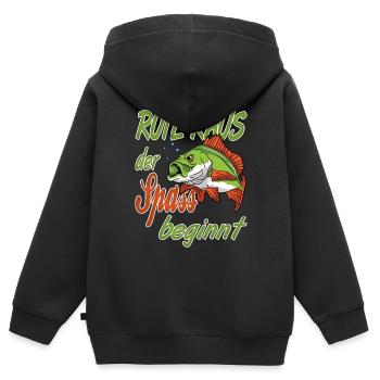 Rute Raus Der Spass Beginnt für einen Angler - Kinder Premium Organic Zip Hoodie - Schwarz - Hinten - AI Model Kid Male (0cm)