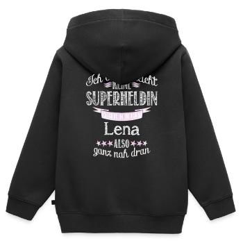 lena - Kinder Premium Organic Zip Hoodie - Schwarz - Hinten - AI Model Kid Male (0cm)