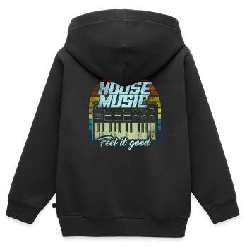 House Musik - Kinder Premium Organic Zip Hoodie - Schwarz - Hinten - AI Model Kid Male (0cm)