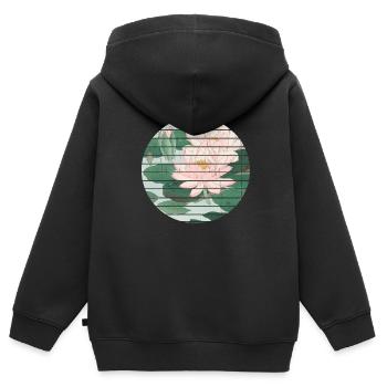 Nénuphar japonais - Sweat Premium à capuche zippé enfant bio - noir - Dos - AI Model Kid Male (0cm)