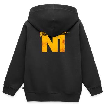 N1 Union soviétique Moon Rocket - Sweat Premium à capuche zippé enfant bio - noir - Dos - AI Model Kid Male (0cm)