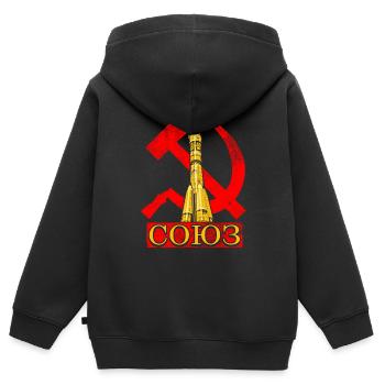 Fusée Soyouz Union soviétique - Sweat Premium à capuche zippé enfant bio - noir - Dos - AI Model Kid Male (0cm)