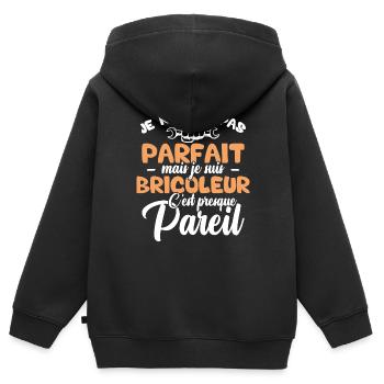 Je ne suis pas parfait mais je suis bricoleur - Sweat Premium à capuche zippé enfant bio - noir - Dos - AI Model Kid Male (0cm)
