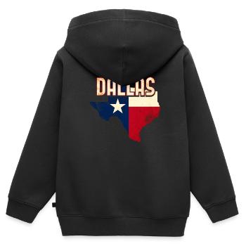Dallas, Texas - Sweat Premium à capuche zippé enfant bio - noir - Dos - AI Model Kid Male (0cm)