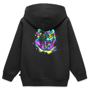 Tigre à dents de sabre - Sweat Premium à capuche zippé enfant bio - noir - Dos - AI Model Kid Male (0cm)