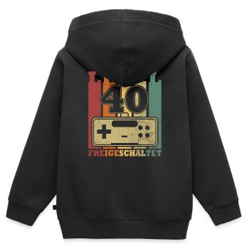 Niveau 40 Déverrouillé - Sweat Premium à capuche zippé enfant bio - noir - Dos - AI Model Kid Male (0cm)