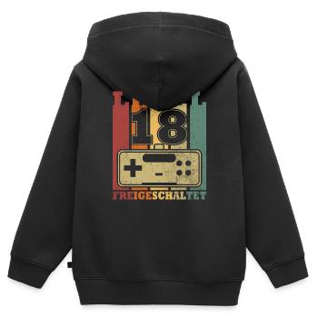 Niveau 18 Déverrouillé - Sweat Premium à capuche zippé enfant bio - noir - Dos - AI Model Kid Male (0cm)