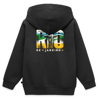 Rio de Janeiro, Brésil - Sweat Premium à capuche zippé enfant bio - noir - Dos - AI Model Kid Male (0cm)