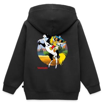 Yakari und Regenbogen auf Kleiner Donner - Kinder Premium Organic Zip Hoodie - Schwarz - Hinten - AI Model Kid Male (0cm)