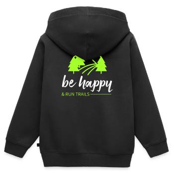 Courez sur des sentiers et soyez heureux ! - Sweat Premium à capuche zippé enfant bio - noir - Dos - AI Model Kid Male (0cm)