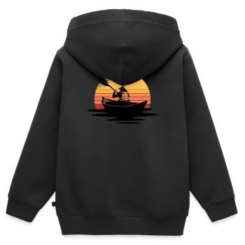 Ruderboot bei Sonnenuntergang - Kinder Premium Organic Zip Hoodie - Schwarz - Hinten - AI Model Kid Male (0cm)