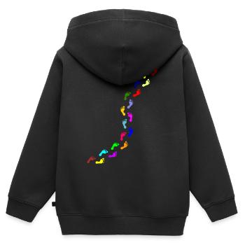 kunterbunte Fußabdrücke - Kinder Premium Organic Zip Hoodie - Schwarz - Hinten - AI Model Kid Male (0cm)