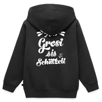 Am Grosi sis Schätzeli Oma Schweiz Schweizerdeutsc - Kinder Premium Organic Zip Hoodie - Schwarz - Hinten - AI Model Kid Male (0cm)