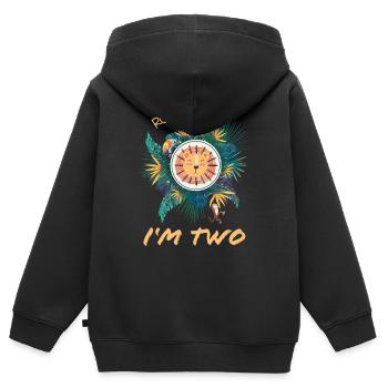 Chemise d’anniversaire pour enfants 2 ans Lion Jungle - Sweat Premium à capuche zippé enfant bio - noir - Dos - AI Model Kid Male (0cm)