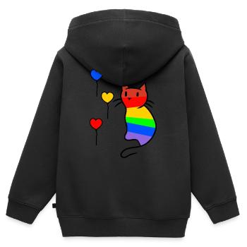 Chatte Chaton LGBT Rainbow Flag Love - Sweat Premium à capuche zippé enfant bio - noir - Dos - AI Model Kid Male (0cm)