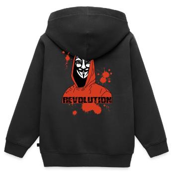 Anonymous et révolution rouge - Sweat Premium à capuche zippé enfant bio - noir - Dos - AI Model Kid Male (0cm)