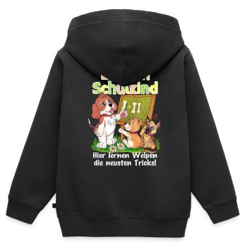 Endlich Schulkind - Süße Hunde Schule Schulanfang - Kinder Premium Organic Zip Hoodie - Schwarz - Hinten - AI Model Kid Male (0cm)