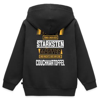 Couchkartoffel, einer der stärksten Männer - Kinder Premium Organic Zip Hoodie - Schwarz - Hinten - AI Model Kid Male (0cm)