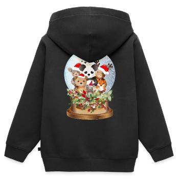 schöne nostalgische Schneekugel mit Kuscheltiere - Kinder Premium Organic Zip Hoodie - Schwarz - Hinten - AI Model Kid Male (0cm)