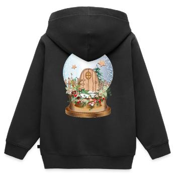 nostalgische Schneekugel mit Wichteltür - Kinder Premium Organic Zip Hoodie - Schwarz - Hinten - AI Model Kid Male (0cm)