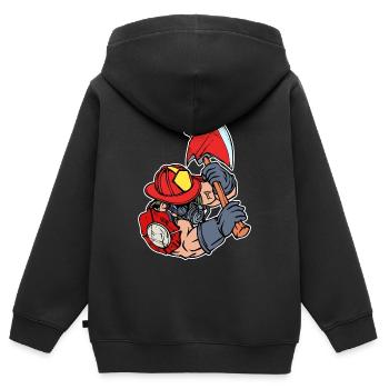 Feuerwehr Brandschutz Lebensretter Feuerwehrmann - Kinder Premium Organic Zip Hoodie - Schwarz - Hinten - AI Model Kid Male (0cm)