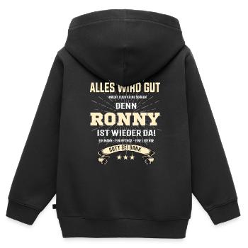 alles wird gut denn Ronny Ist da T-Shirt - Kinder Premium Organic Zip Hoodie - Schwarz - Hinten - AI Model Kid Male (0cm)