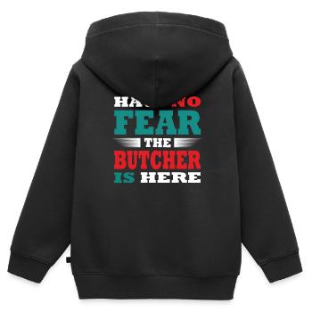 Have no Fear the Butcher is here Outfit - Kinder Premium Organic Zip Hoodie - Schwarz - Hinten - AI Model Kid Male (0cm)